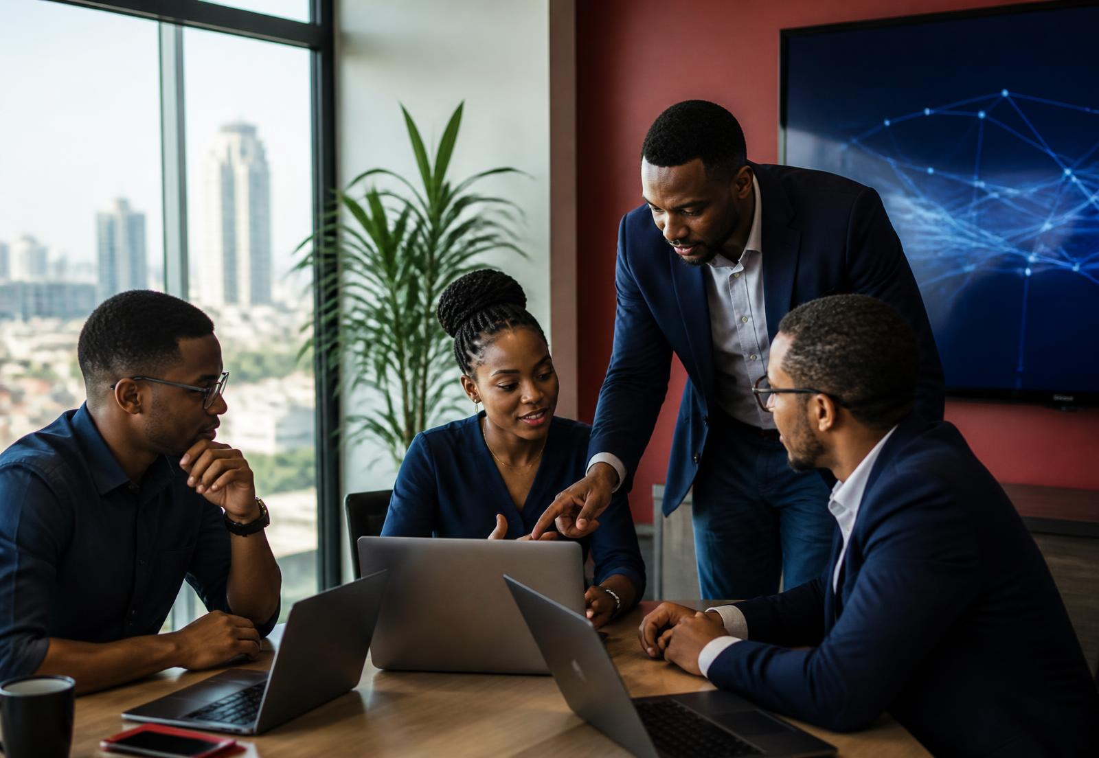 Darlink technology and business professionals collaborating in a modern office